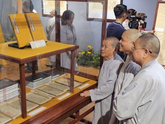 Display space featuring ancient texts